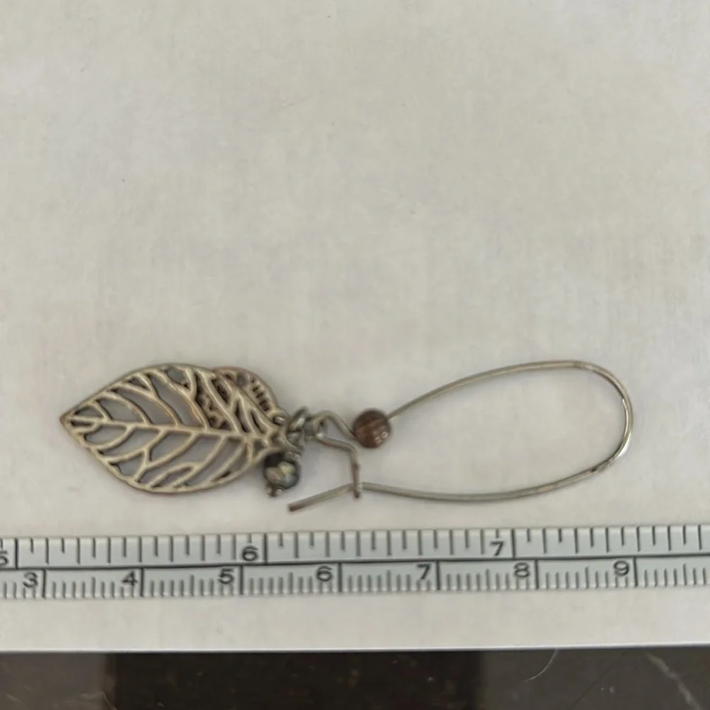 Leaf and bead dangle earrings for pierced ears